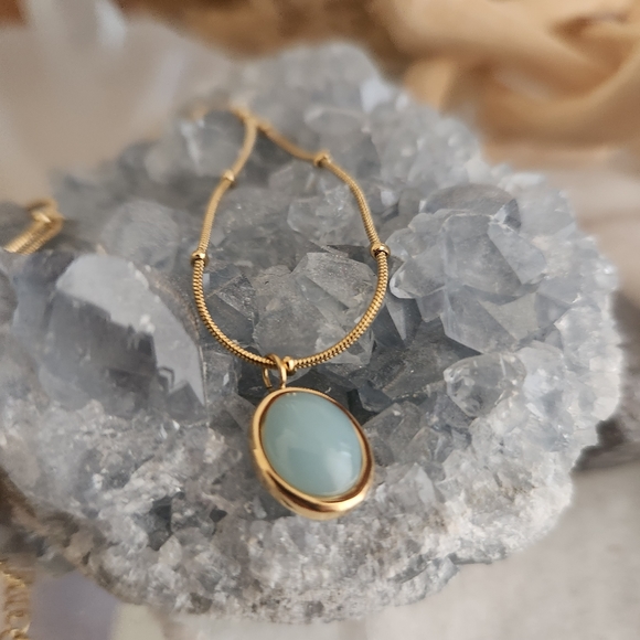 Titanium steel/18k gold Aquamarine necklace - Picture 4 of 5